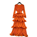 Banquet Dress High-End Light Luxury Niche Leaf-Side Cake Dress Heavy Industry Folds Long