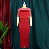 Mesh Splicing Tuxedo High-Waisted Large-Size Body-Repair Casual Ass Women's Dress