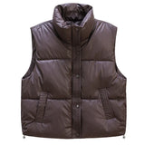 Korean Version Of Foreign Gas Standing Collar Down Cotton Jacket Vest Female Autumn Winter New Loose And Versatile Sleeveless Short Horse Clip Coat-Outfit