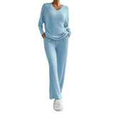 Sets Of Women 2025 Autumn New Fashion Casual Straight Pants Temperament Loose V Collar Pit Knitting