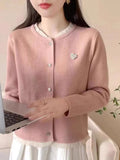 Winter New Style Chic Love Knitting Sweater Female Korean Department Wood Ear Design Fashionable Joker Show Thin Knit Cardigan-Outfit