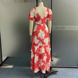 2025 New Color V-Neck Bubble Sleeve High-Waisted Temperament Irregular