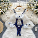 Blue Strappy Costume Bodysuit Lingerie-Outfit