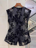 Chinese-Style Net Flocking V-Collar Sleeveless Vest Women's 2024 Summer New High-End Foreign Style All-Purpose Skinny Blouse-Outfit