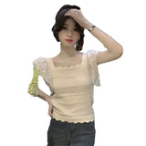 Small Fresh Short-Sleeved Knitted Gentle T-Shirt Design A Sense Of Niche Temperament French Collar Top Short