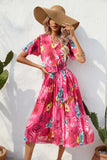 Women's Wear Station Summer Print Wrinkle Medium Long Short-Sleeved Dress-Outfit