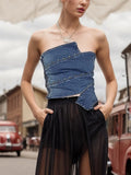 Toloer Hot Girl Retro Blue Jeans Strapless Top Female Spring 2024 New Pure Desire Slim Slim Short Vest-Outfit