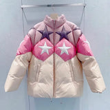 2022 Winter Loose Cotton Padded Jacket Patchwork Harajuku Streetwear Female Windproof Coat Warm Parka Fashion