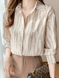 Han Queen Women Tops Spring Autumn Turn-Down Collar Blouses Korean Elegant Office Shirt Long Sleeve Chiffon Blouse Simple 2023-Outfit