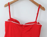 Red Satin Corset Style Tulle Strap Mini Dress-Outfit