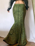 Green Lace Printed Trumpet Long Skirt-Outfit