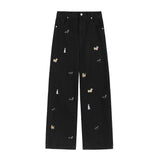 Puppy Embroidered Fashion Casual Jeans Men's Fashion Spring Couple Straight Trousers Loose Niche Casual