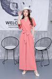 Pure Color Short-Sleeved Jumpsuit-Outfit