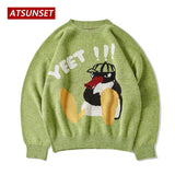 Cartoon Q Version Penguin Embroidery Sweater Harajuku Retro Style Knitted Sweater Autumn And Winter Cotton Pullover