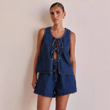Summer Fashion Casual Sleeveless With High-Rise Women's Vests Denim Set