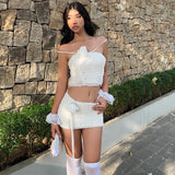 Toloer Summer New Women's Fashion Hot Girl Two-Piece Set Of Temperament Pleated Strapless Short Skirt