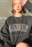 Y2K Loose Letter Hoodies Women Casual Long Sleeve O Neck Pullover Tops Korean Fashion Streetwear Oversized