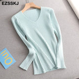 2022 basic v-neck solid autumn winter Sweater Pullover Women Female Knitted sweater slim long sleeve badycon sweater