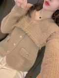 Autumn And Winter New French Retro Big Lapel Knit Cardigan Small Fragrant Wind Temperament Senior Sweater Female Coat-Outfit