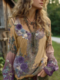 New Hot 3D Printed Ladies Round-Neck Long Sleeve Retro Bohemian