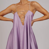 Sweet Metal Straps Sleeveless Solid Satin Mini Loose Club
