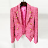 French Temperament In Autumn And Winter 2025, The New French Temperament Lion Button Tuxedo Side Collar Short-Sleeved Coarse Flower