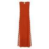 Spring And Summer New Casual Fashion Sleeveless Rounded Collar Solid Color Splicing Lace Fork In The Long Dress