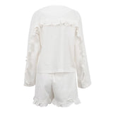 Toloer Women's Summer New Set Beige Long Sleeve Loose Casual Shirt High Waist Shorts Two-Piece Set-Outfit