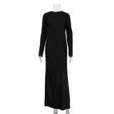 Toloer New 2023 Women's Bottom Dress Fashion Long Sleeve Slit Satin Pendant Wrap Hip Skirt-Outfit