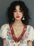 V-Necked Lace Shirt For Women In Summer 2024, The New Popular Style Loose Temperament Niche French Thin Blouse-Outfit