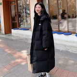 Black Down Cotton Clothes Women Long Over The Knee Winter 2024 New Korean Version Of Cotton-Padded Jacket Women Loose And Thick Padded Clothes-Outfit