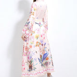 Court Elegant Fashion Print Single-D Row Lantern Sleeve Dress Women's Waists Thin Big Brand Long