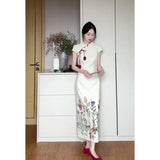 Chinese Temperament High-End Printing Slim Thin Cheongsam Dress Women's Summer New National Style Long