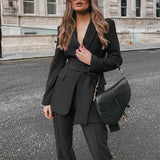 Toloer Spot 2023 Autumn And Winter Women's Fashion Thickened Senior Lace-Up Suit Trousers Suit Two Sets-Outfit
