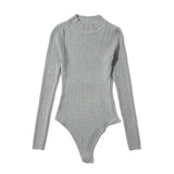 Solid Casual Bodycon Jumpsuit Women Knitted Long Sleeve Sexy Bodysuit 2021 Stand Collar Streetwear Ladies