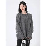 Toloer Wind Dark Gray Sweater Women 2025 Autumn And Winter Yang Plush Warm High-End Sense Knitting Loose