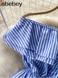 Women's Clubwear Romper Striped Jumpsuit Women Sexy Slash Neck Party Clubwear Jumpsuit Casual Wide Leg Overalls