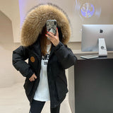 Raccoon Big Hair Collar Overalls Down Jacket Female 2024 Winter Fashion Thickened Couples Frost Resistant Outdoor Assault Jacket-Outfit