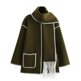 Women's Clothing 2025 Autumn And Winter New Fashion Wool Coat Thick Loose With Scarf Tid