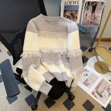 Winter New Round Collar Tassel Clip Retro Loose Fashion Foreign Style Sweater Bottom Sweater Female-Outfit