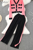 Winter Women Knitted Two Piece Sets Long Sleeve Knit Cardigan Sweater & Elastic Waist Wide Leg Pants Female Sweater