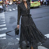 Style Women Dress Sexy Vintage Maxi Polka Dot V-Neck Wrap Dress Elegant Women Dresses Evening Party High Waist