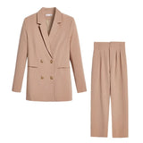 2022 New Autumn Winter Women's Pant Suit Double Breasted Notched Blazer Jacket & Pant Office Wear Women Suit Female