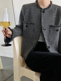 Pocket Tweed Jacket Gray Black Autumn Elegant Women's Spring New Tassel