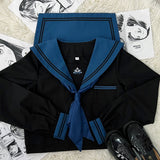 School Girl JK Uniform Skirts Suit Women Girl Bow Sailor Blouses Pleated Short Skirt Sailor Uniform JK Navy Costumes-Outfit