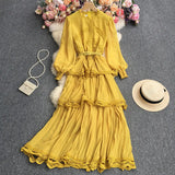 Net Color Chiffon Long-Sleeved Cake Skirt-Outfit