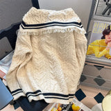 Academy Style JK Navy Neck Bow Sweater Women Top Autumn Winter Vintage Gentle Thickened Knit Pullover Coat Women Clothing-Outfit