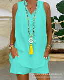 Women's New Solid Color Vertical Collar Sleeveless Casual Suit LZR14529K Series-Outfit