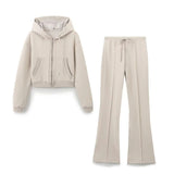 Women's Sports Style Suture Decoration Tight Waist Double-Sided Trumpet Trousers Zippered Sweater