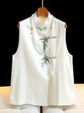 Embroidered Jade Plate Buckle Acetic Acid Vest Femininity Light Extravagant Style New Chinese Embroidery Folded Clothes Girl-Outfit